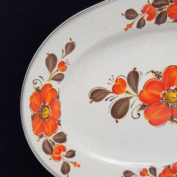 Vintage Showpans Sanko Ware Japan Oval Serving Platter With Orange Floral Design - Picture 4 of 10